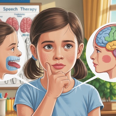 Niña confundida comparando la articulación motora de la R con la organización cerebral de las palabras