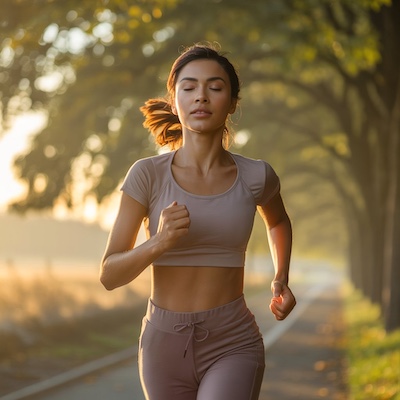 Mujer corriendo experimentando conexión mente cuerpo