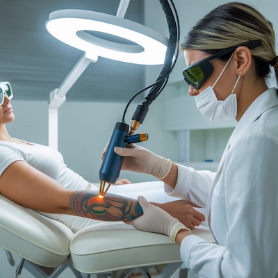 Proceso profesional de eliminación de tatuaje con láser en clínica de Valencia