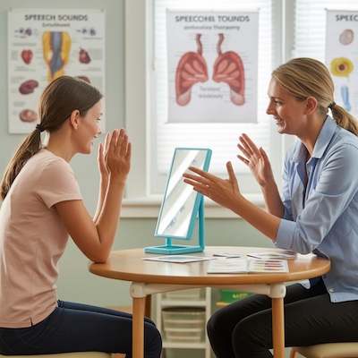 Paciente en sesión de logopedia trabajando la articulación