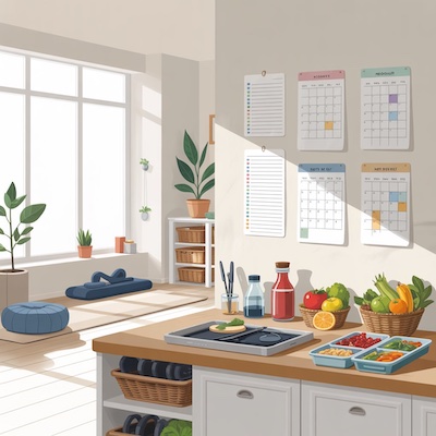 Representación visual de la creación de hábitos saludables y organización del entorno