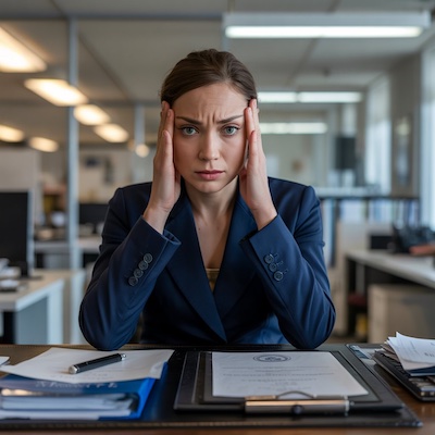 Mujer en la oficina experimentando el síndrome del impostor
